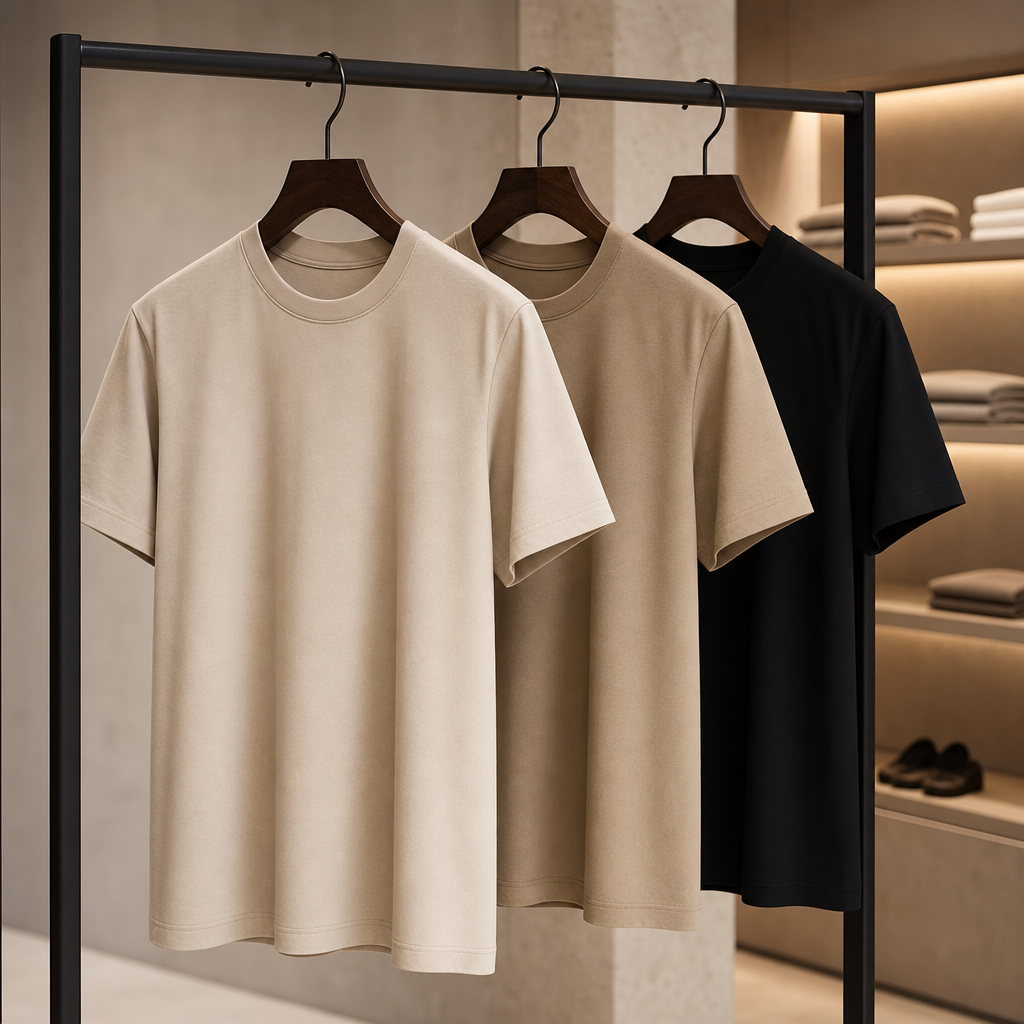 Playeras colgadas en un rack de tienda